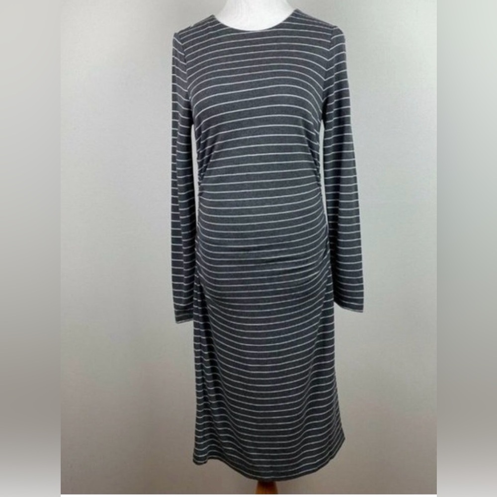 Ann Taylor Charcoal Striped Long Sleeve Dress